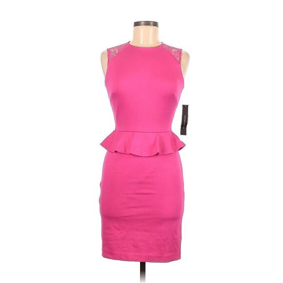 NWT Cynthia Steffe Hot Pink Lace Cutout Back Bodycon Peplum Dress - Picture 2 of 14